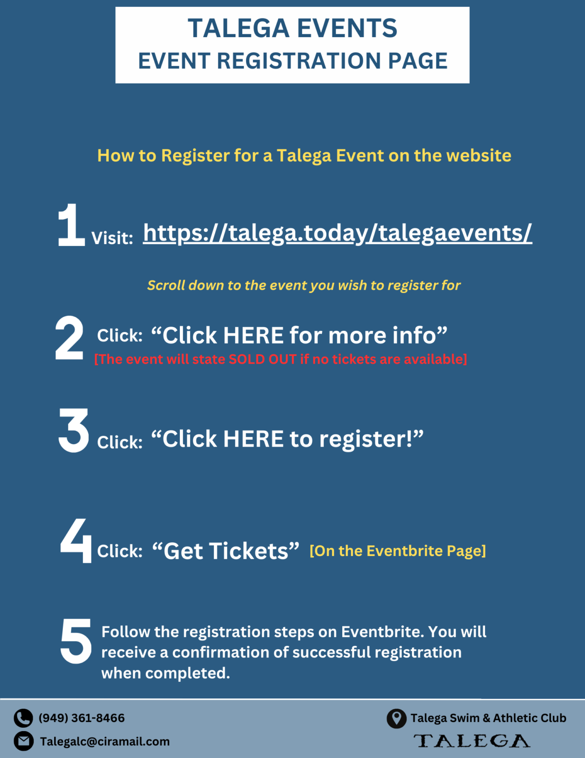 Talega Event Registration page
